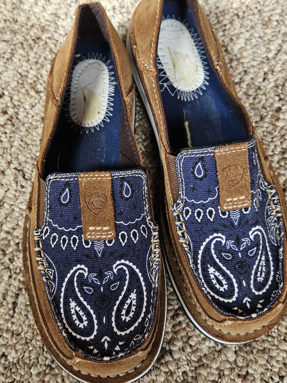 Ariat Brown Suede & Navy Bandana Slip-On Women's Shoes 6.5
